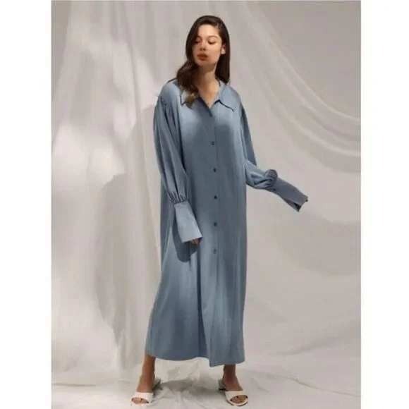 NWT Nap Loungewear Drape Shirt Robe Dressing Gown Frost Blue Small